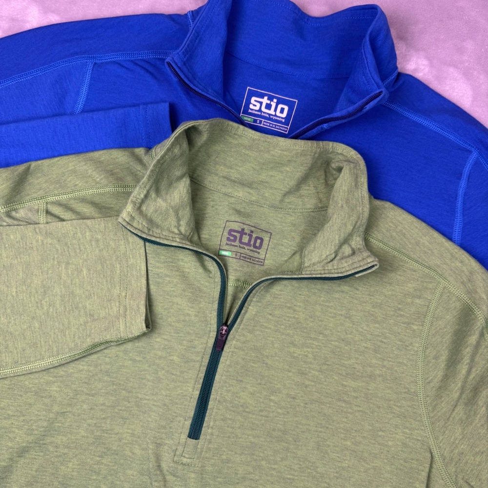 Stio Mens Basis Power Wool Quarter Zip Pullover Bundle Blue Green Small Set of 2